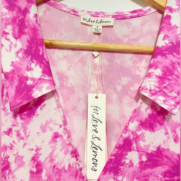 NEW For Love & Lemons Devon Shirt Pink & White Mini Dress Small - Picture 12 of 14